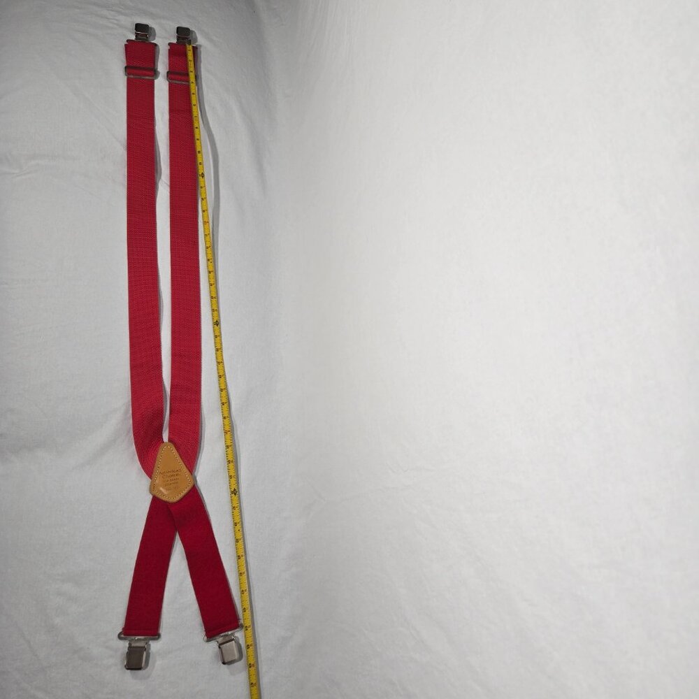 USA Vintage 70's Red CANVAS Straps TOP-GRAIN Leather CLIPS 46" X 2" Suspenders. - Picture 14 of 17